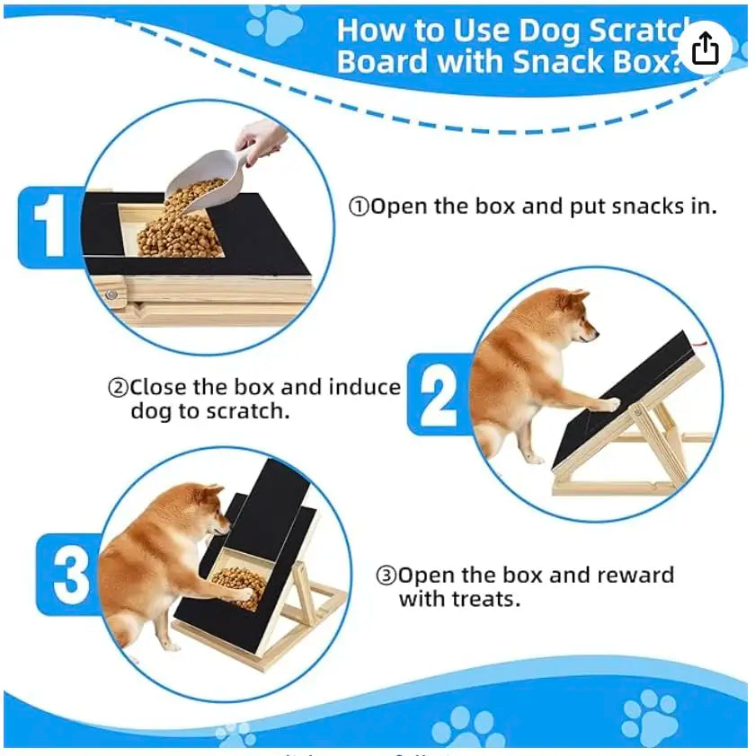 Durable Wooden Dog Nail Scratch Board with Treat Drawer Adjustable