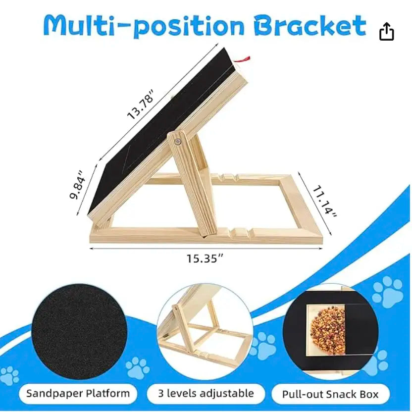 Durable Wooden Dog Nail Scratch Board with Treat Drawer Adjustable