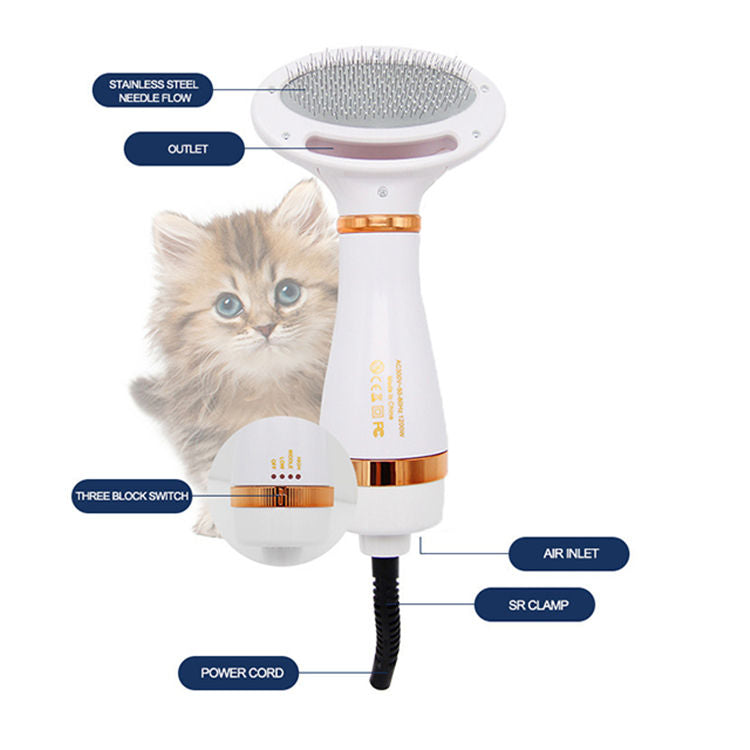 Two-in-One Pet Hot Air Comb Pet Hair Dryer Blowing Hair Cleaning