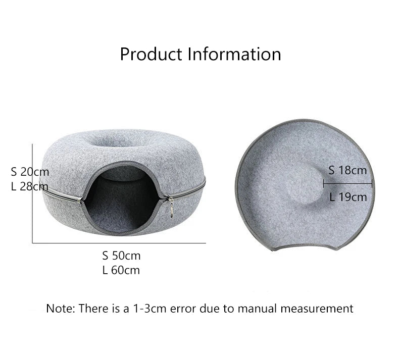 Donut Cat Tunnel Bed Pets House Natural Felt Pet Cat Cave