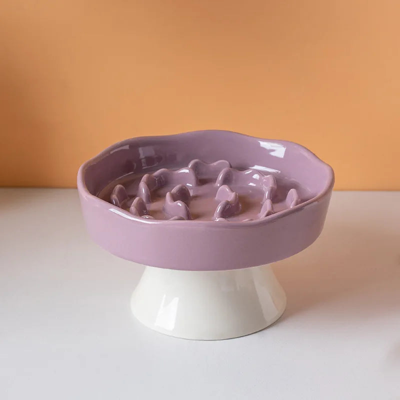 Ceramic Slow-Feeding Bowl High-Leg Cat Bowl with Neck Protection