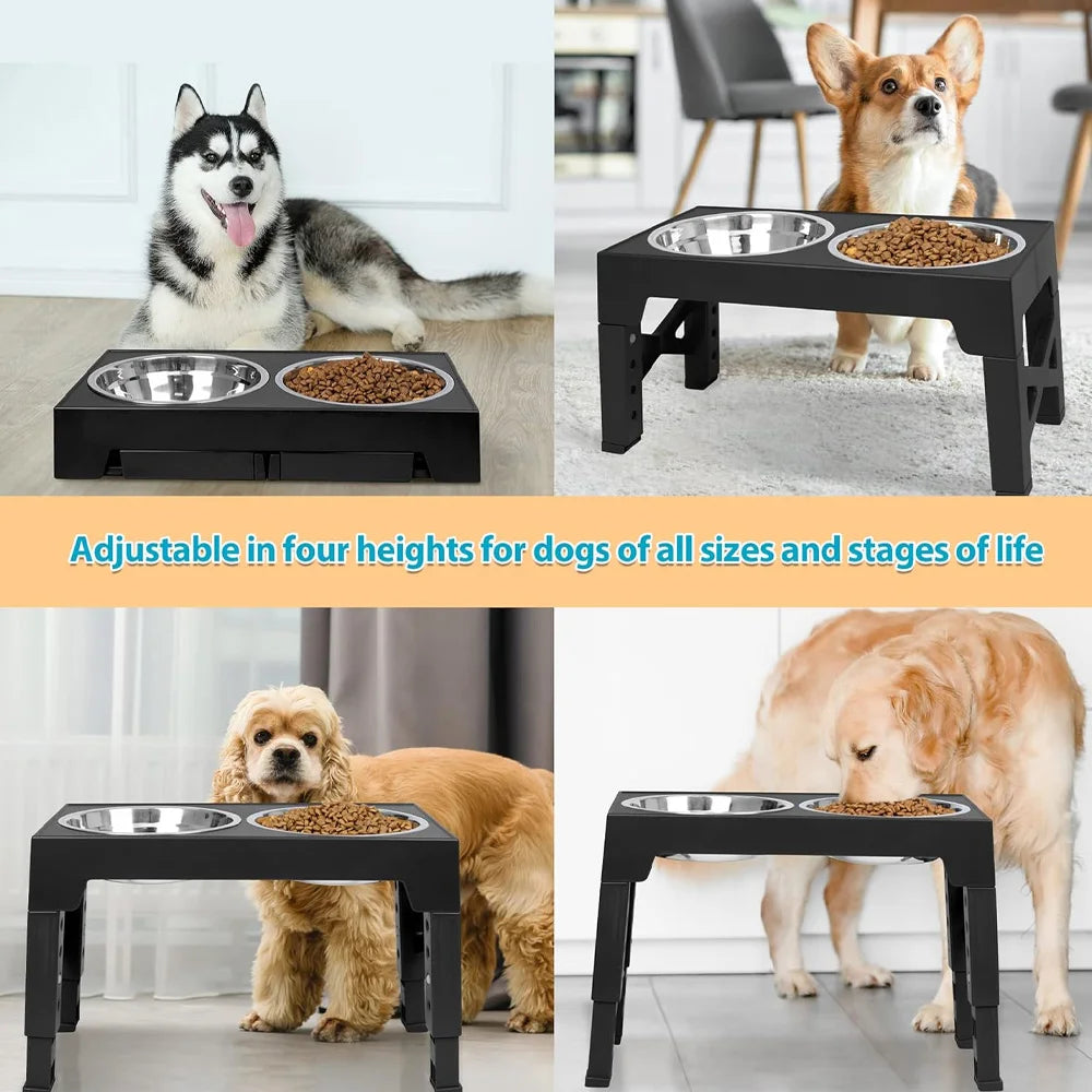 Elevated Dog Feeder Bowls Adjustable Raised Stand with Double