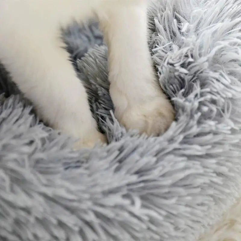 Soft Pet Cat Bed Pad Plush Warm Faux Fur Dog Calm Bed Donut Round