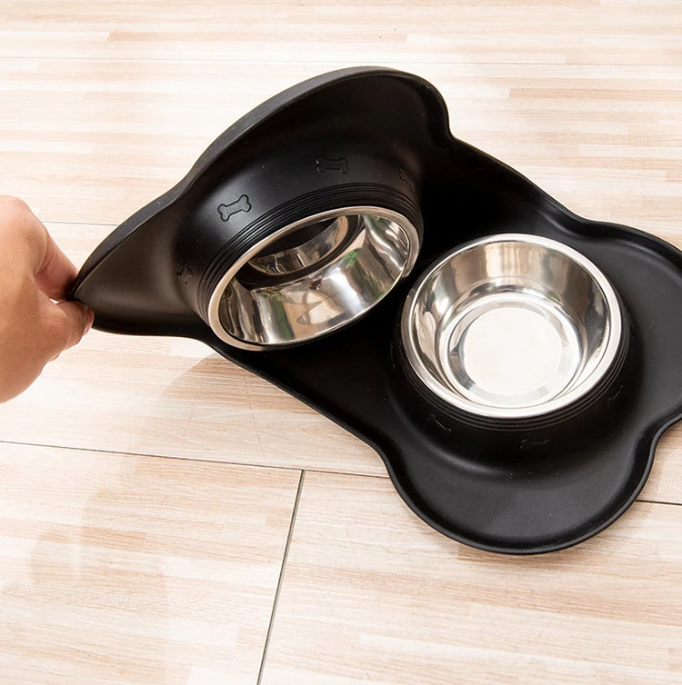 Stainless Steel Pet Dog Feeder Silicone Anti-Spill Cats Dog Double