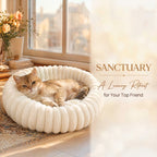 Warm Round Donut Cat Bed Ultra Soft Plush Pet Nest Cozy Deep Sleep