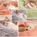 Soft Pet Cat Bed Pad Plush Warm Faux Fur Dog Calm Bed Donut Round