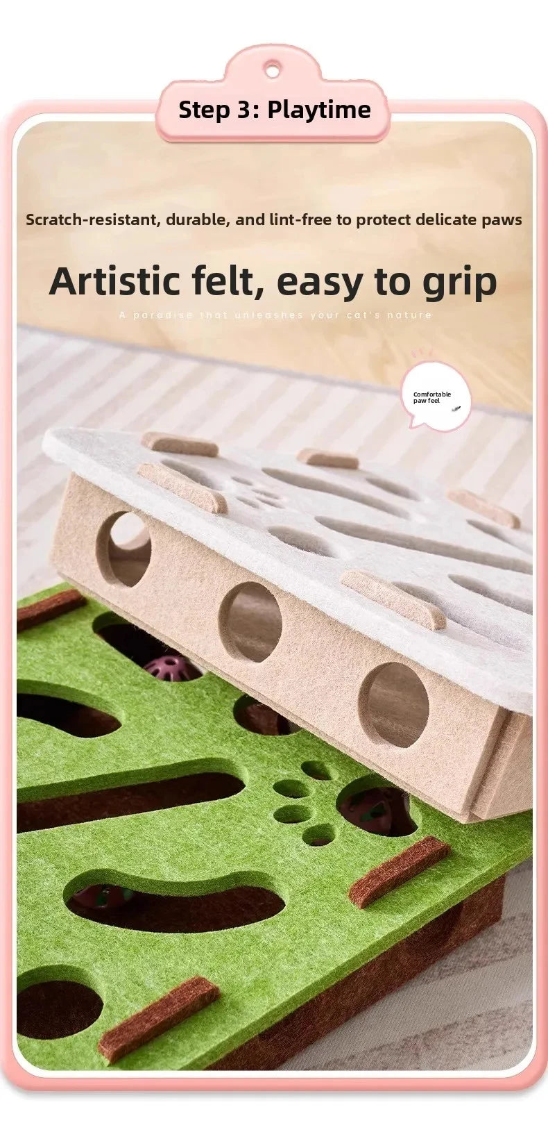 Cat PUzzle Toy Felt PUzzle Box Cat Exercise Toy with Ball Indoor