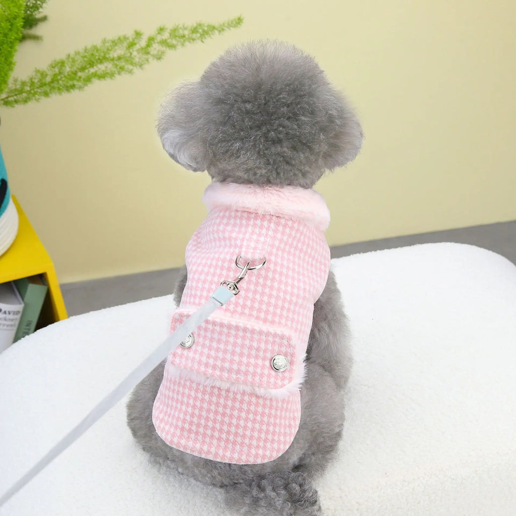 Warm Fashion Ins Winter Pet Dog Clothing Houndstooth Dog Coat