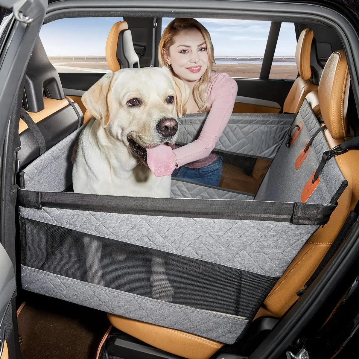 Waterproof Dog Car Seat Cover, Back Seat Extender Pet Hammock Bed