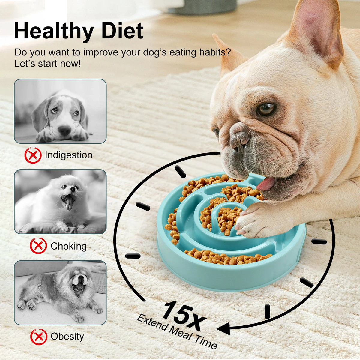 Pet Dog Slow Feeder Bowl Eco Dog Bowl Fun Non Slip Anti-Gulping