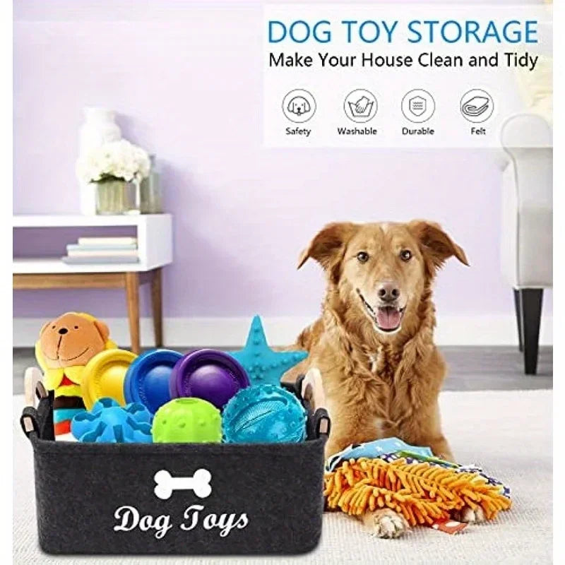 Stylish Felt Pet Toy Storage Basket - Durable Organizer for Cat &