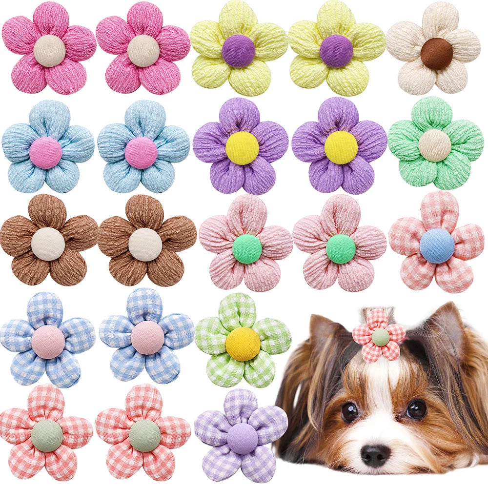 Pet Bows Flowers Shape Hair Accessories Handmade Dog Bows with