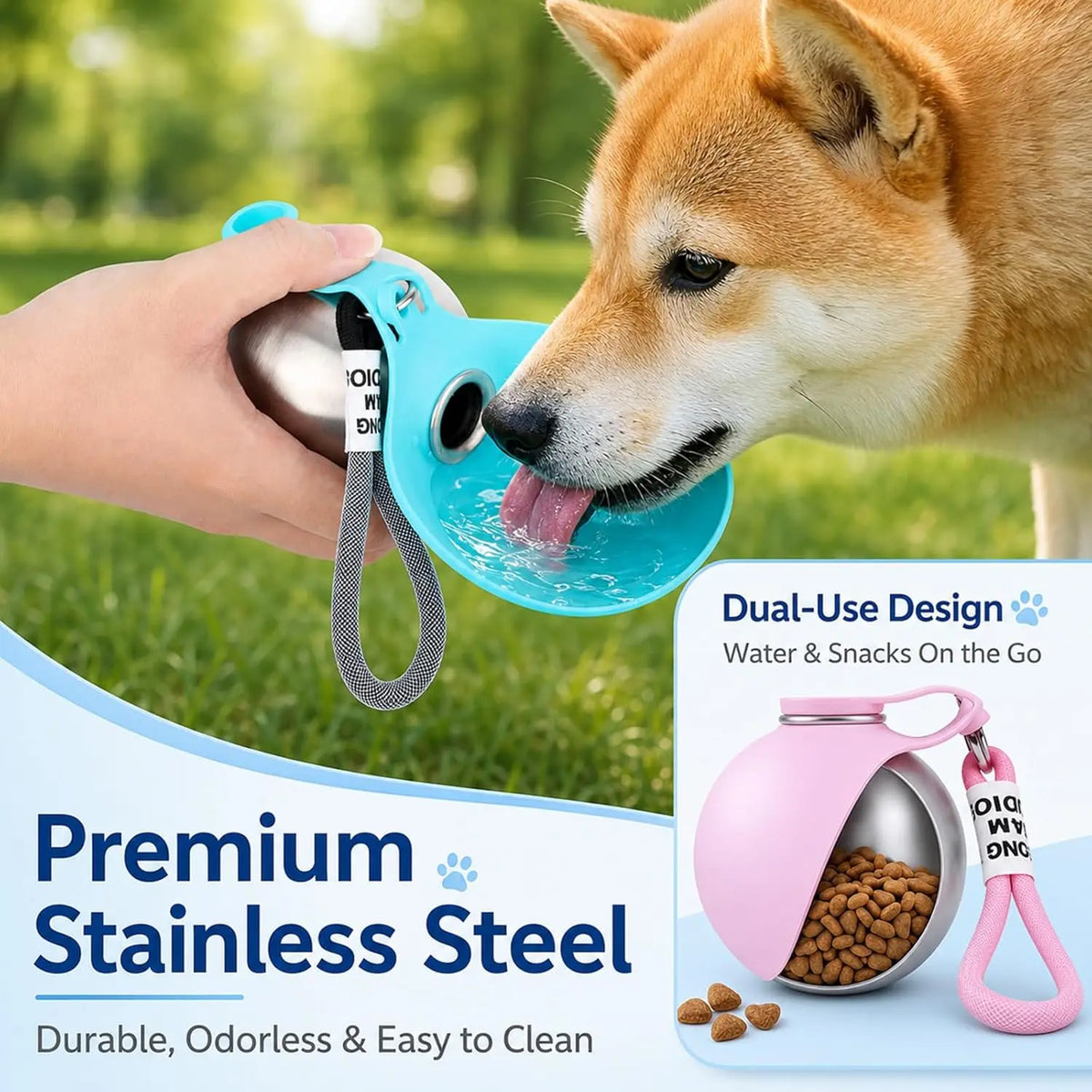 Portable Dog Water Bottle, Plastic/Stainless Steel Pet Water