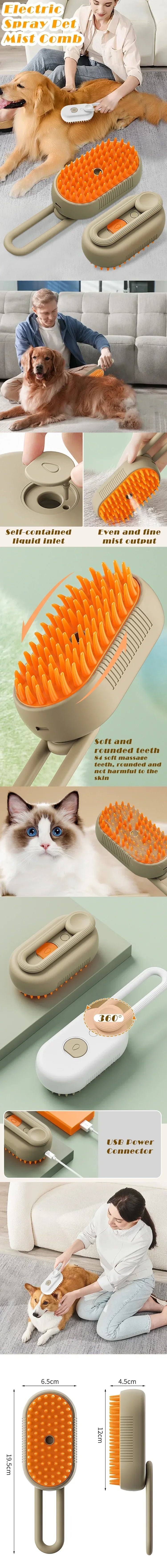 3 in 1 Steam Cat Brush Pet Hair Remover Vaporizer Grooming Comb