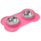 Stainless Steel Pet Dog Feeder Silicone Anti-Spill Cats Dog Double