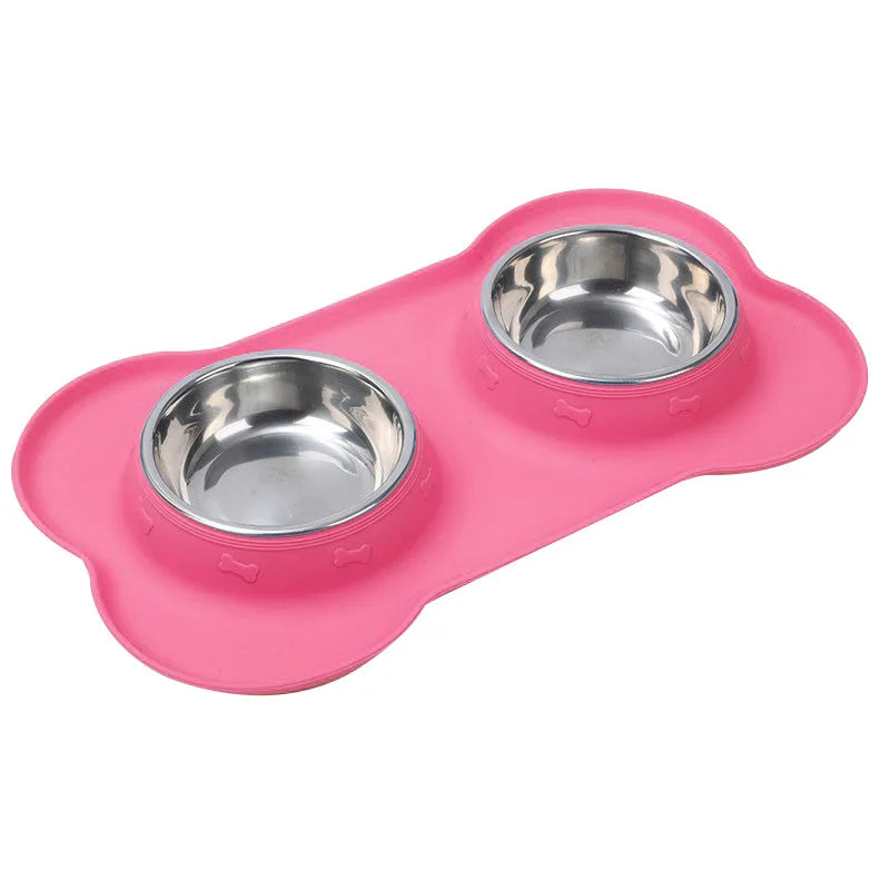 Stainless Steel Pet Dog Feeder Silicone Anti-Spill Cats Dog Double