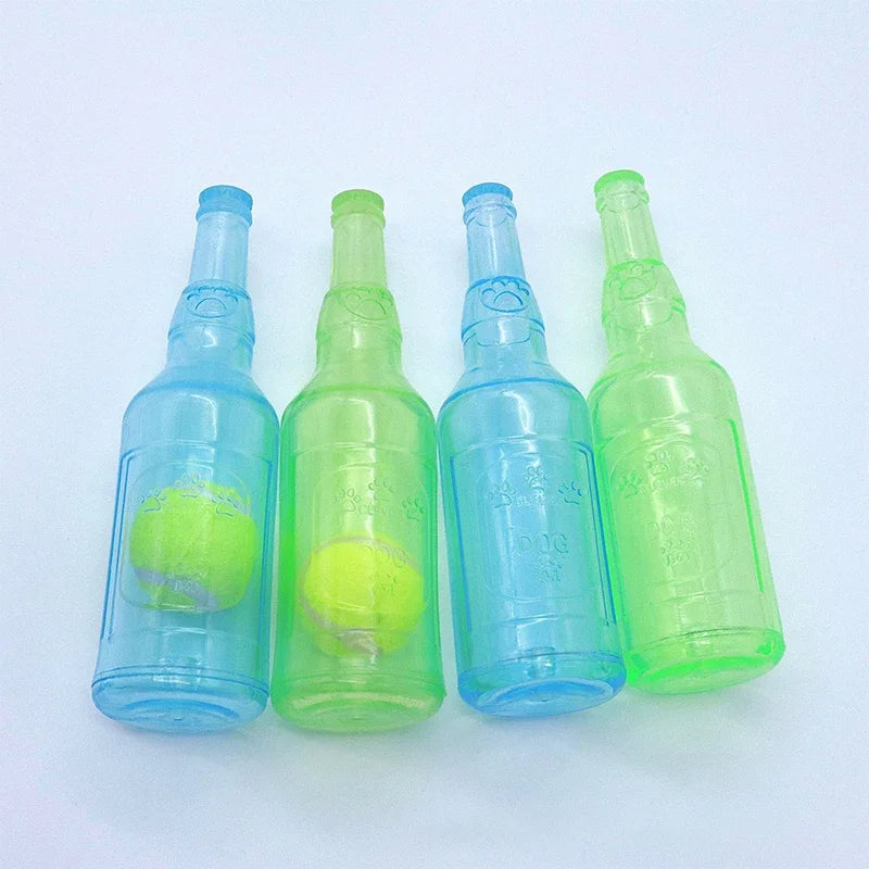 Dog Chew Toy Squeaky Silicone Beer Bottle with Tennis Ball