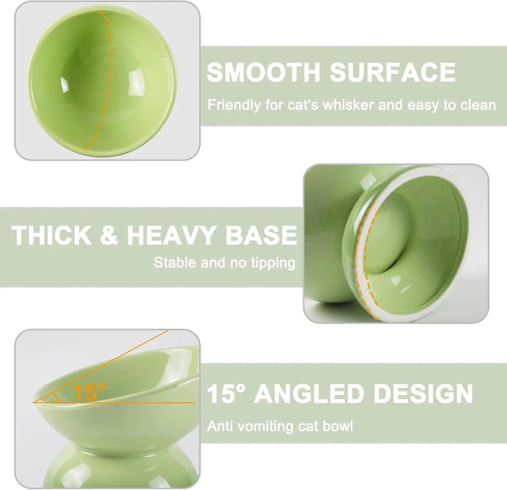 Ceramic Elevated Cat Bowls Tilted Cat Food Bowl Dish Pet Feeder