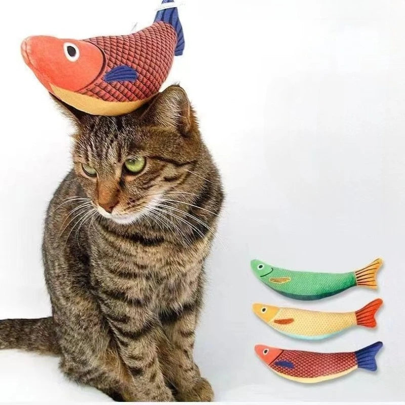 Cat Chew Plush Squeaky Toy Interactive Catnip Simulated Fish