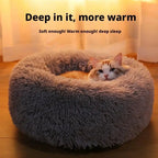 Soft Pet Cat Bed Pad Plush Warm Faux Fur Dog Calm Bed Donut Round