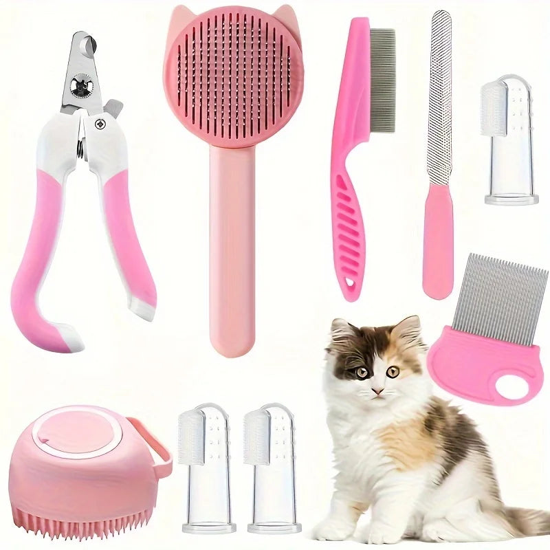 Combo Set Cat Brush Beauty Kit with Pet Nail Clippers and Files