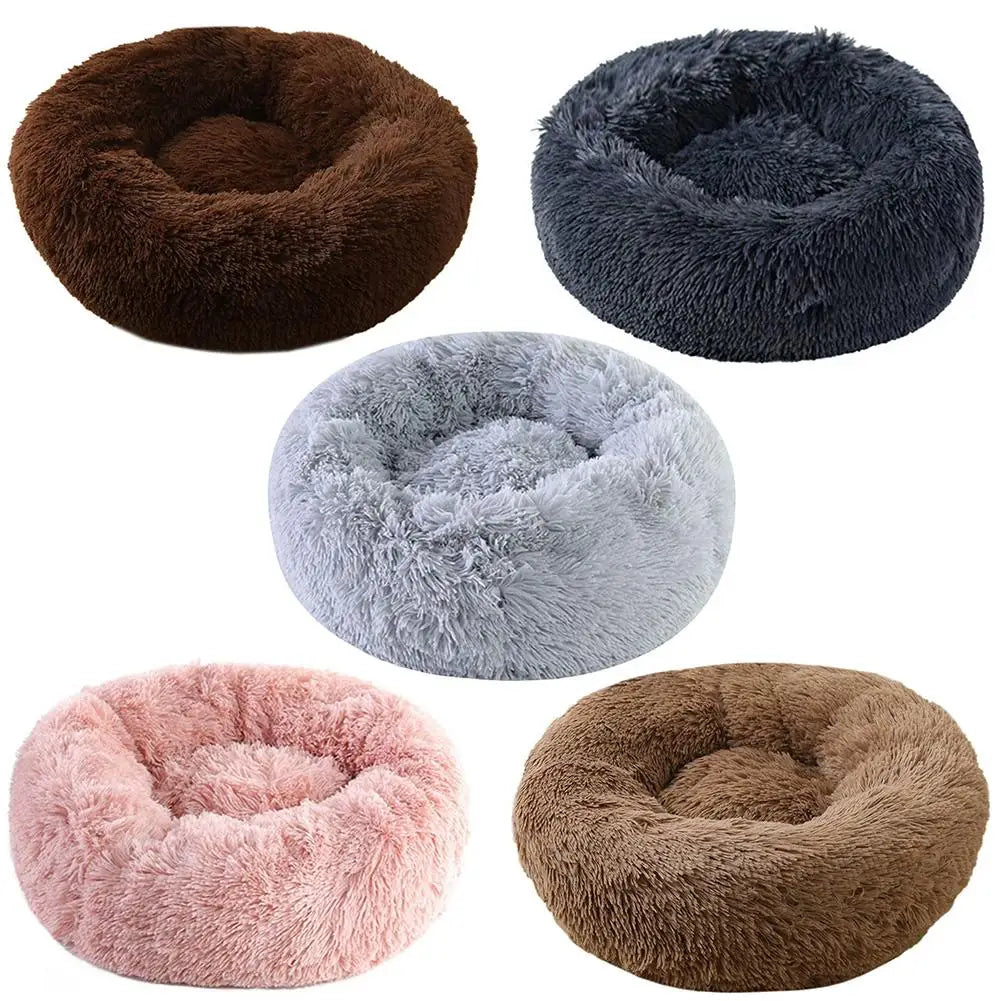 Soft Pet Cat Bed Pad Plush Warm Faux Fur Dog Calm Bed Donut Round