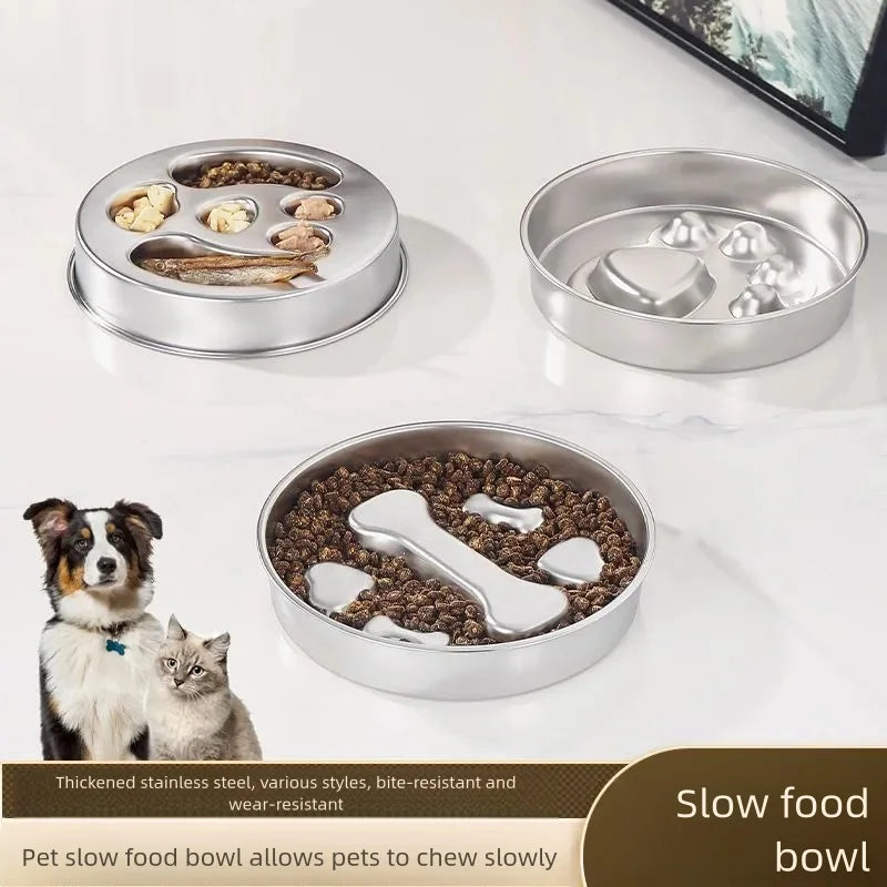 Stainless Steel Slow Feeder Bowl, Non-Slip Pet Food Bowl