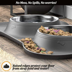 Stainless Steel Pet Dog Feeder Silicone Anti-Spill Cats Dog Double