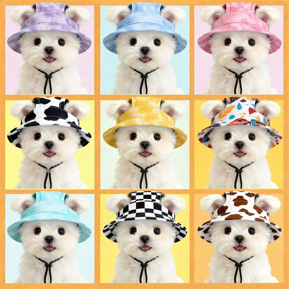 Pet Bucket Hat Summer Sun Cap Adjustable for Small Medium Dogs