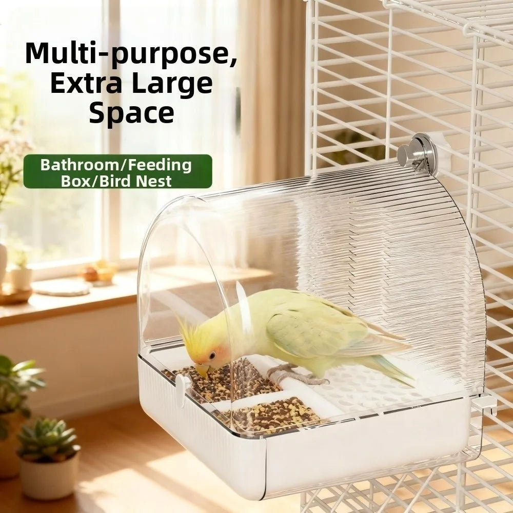 Transparent Bird Bath Cage Splash Proof Food Holder Box Bird