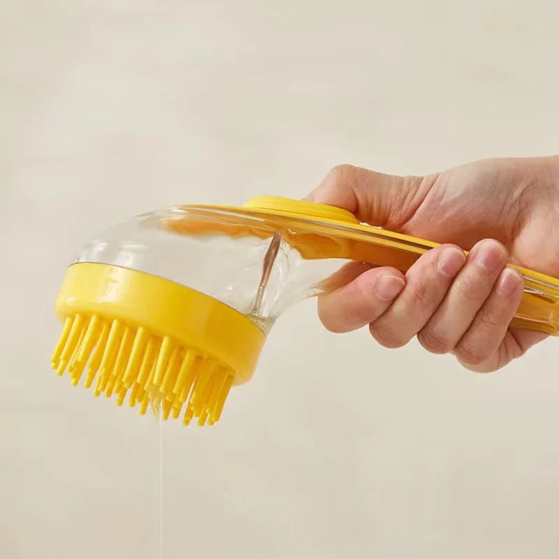 Pet Bath Brush Soft Silicone Long Handle with Shampoo Dispenser