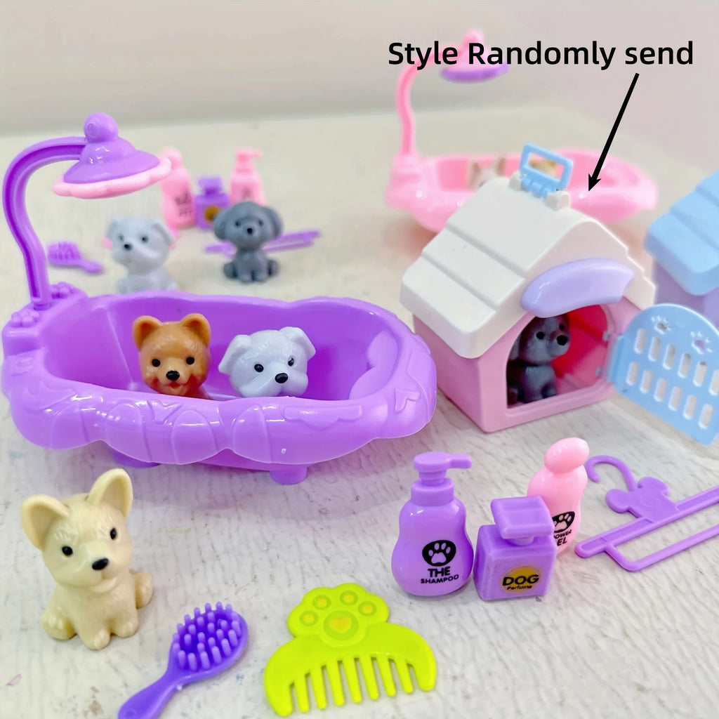Cute Dog Pet Basket Doll Set