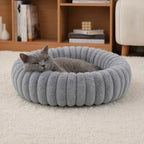 Warm Round Donut Cat Bed Ultra Soft Plush Pet Nest Cozy Deep Sleep