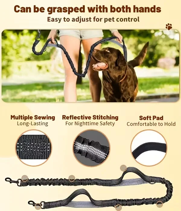 Hands-Free Dog Leash with Running Waist Bag, Retractable Bungee