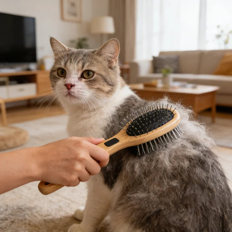 Dual-Sided Boar Bristle Pet Brush: Massage & Deshedding Grooming
