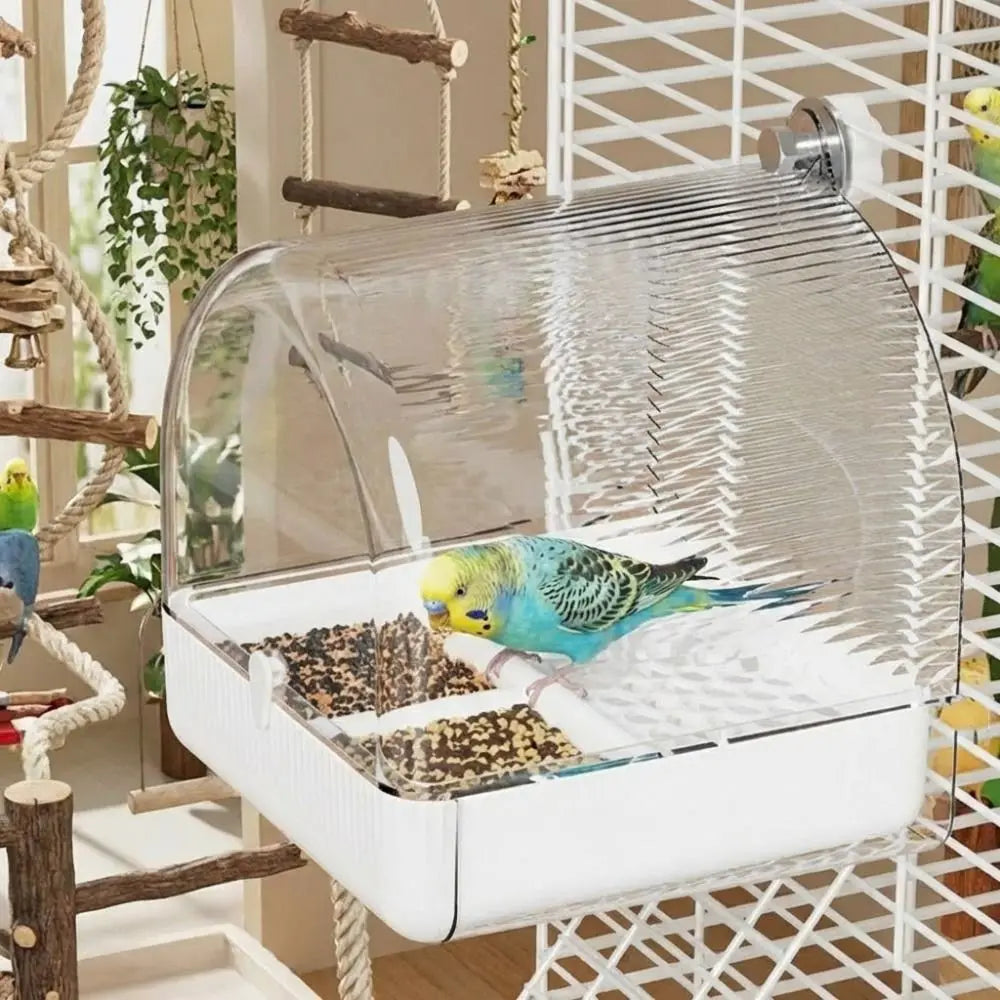 Transparent Bird Bath Cage Splash Proof Food Holder Box Bird