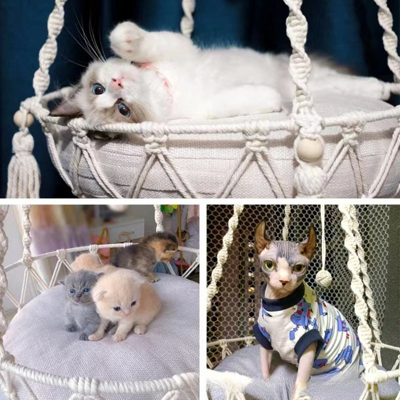 Winter Pet Hammock Cat Swing Hand Woven Cotton Rope Cats Hanging