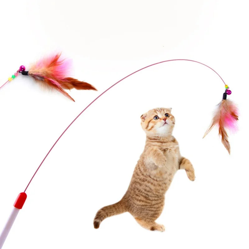 Funny Cat Toy Steel Wire Long Pole Feather Rotating Fishing Stick