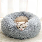 Soft Pet Cat Bed Pad Plush Warm Faux Fur Dog Calm Bed Donut Round