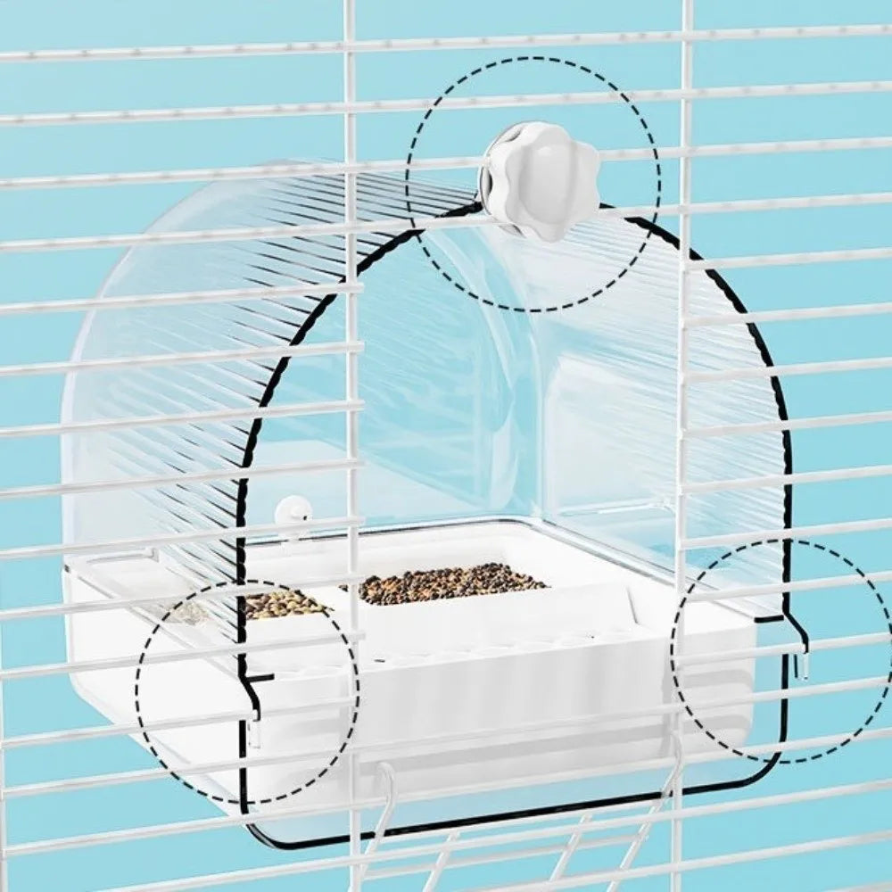 Transparent Bird Bath Cage Splash Proof Food Holder Box Bird