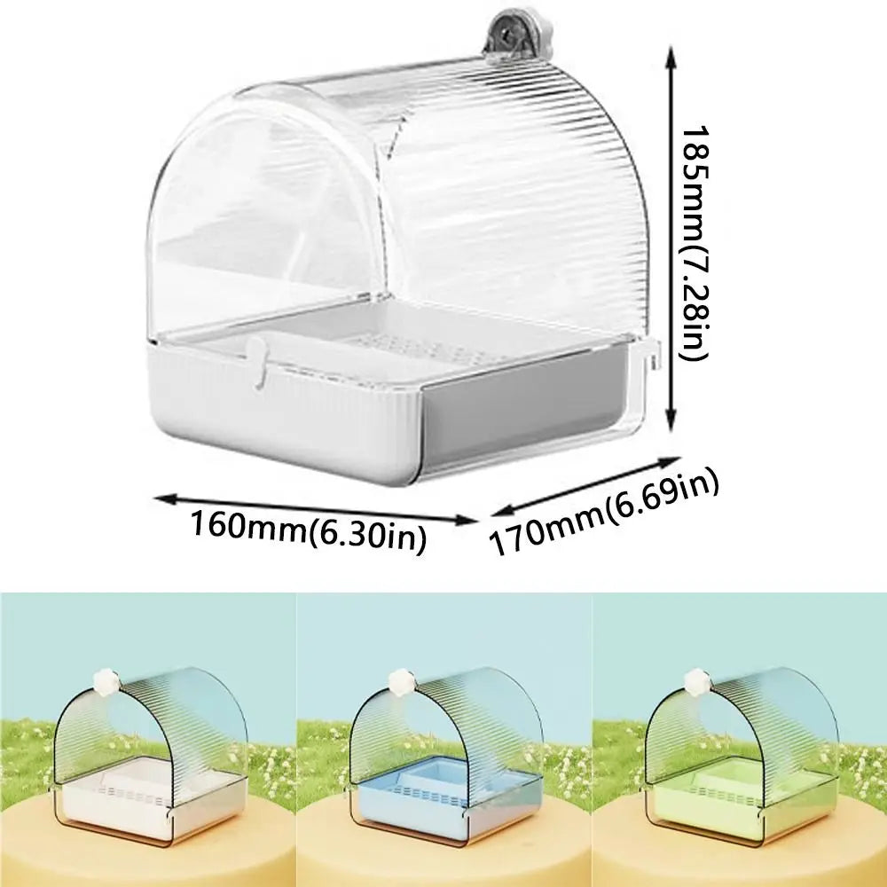 Transparent Bird Bath Cage Splash Proof Food Holder Box Bird