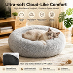 Soft Pet Cat Bed Pad Plush Warm Faux Fur Dog Calm Bed Donut Round