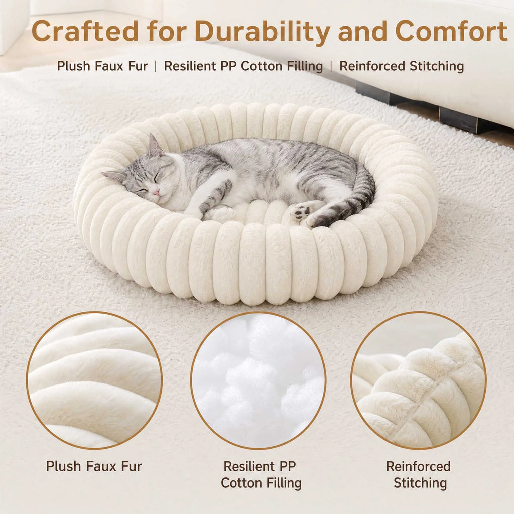 Warm Round Donut Cat Bed Ultra Soft Plush Pet Nest Cozy Deep Sleep