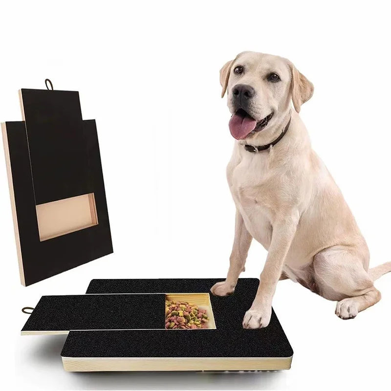 Wooden Dog Cat Nail Scratch Board with Built in Treat Box PUll Out