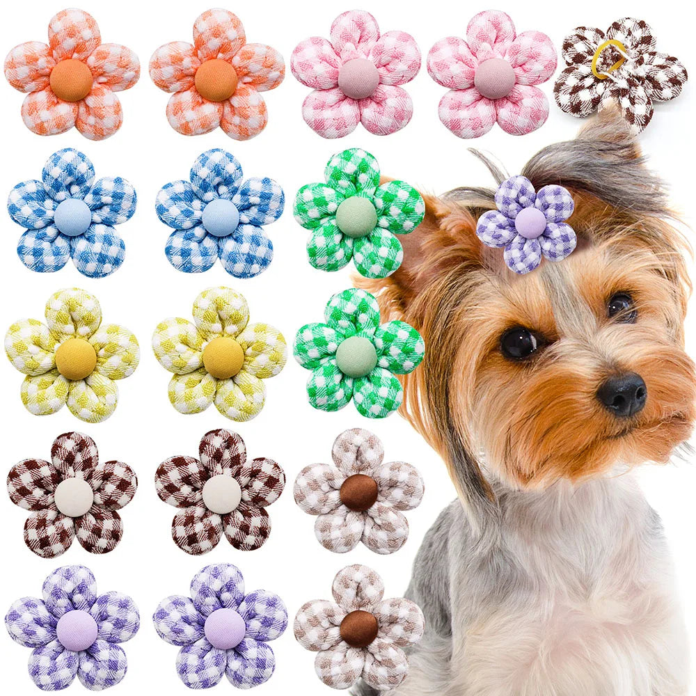 Pet Bows Flowers Shape Hair Accessories Handmade Dog Bows with