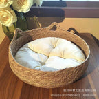 Rattan Weaving Cat Basket Bed With Soft Cushion Round Donut Design
