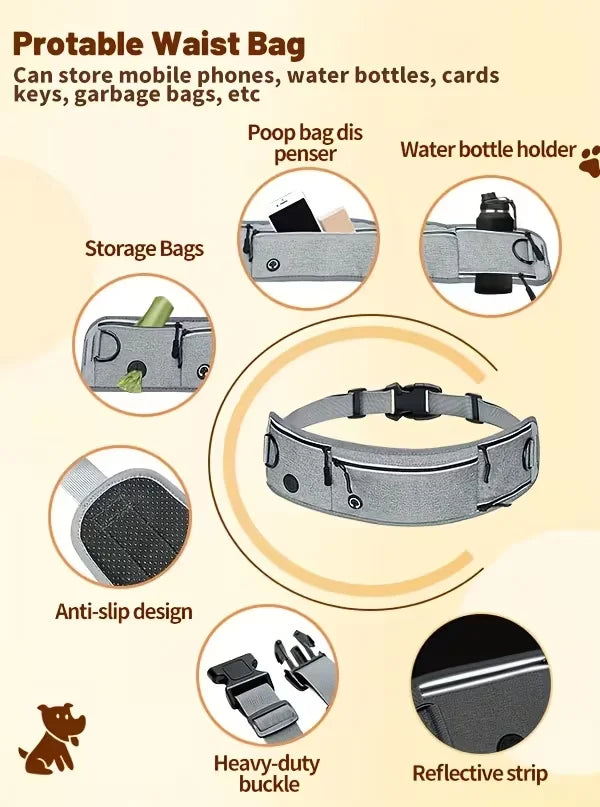 Hands-Free Dog Leash with Running Waist Bag, Retractable Bungee