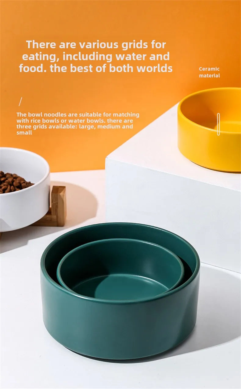Ceramic Pet Bowl Dish with Wood Stand No Spill Pet Ceramic Double