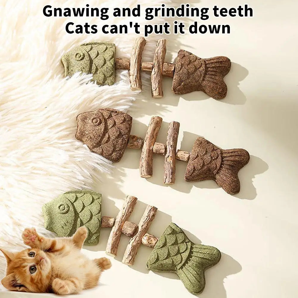 Funny Fish Bone Cat Toys Cat Teeth Cleaning Toy with Catnip &