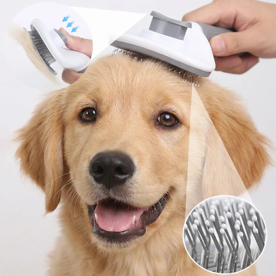 Self-Cleaning Pet Slicker Brush One-Click Cat Dog Hair Remover